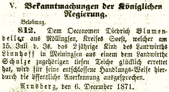 aus dem Regierungsamtsblatt von 1871, Seite 399